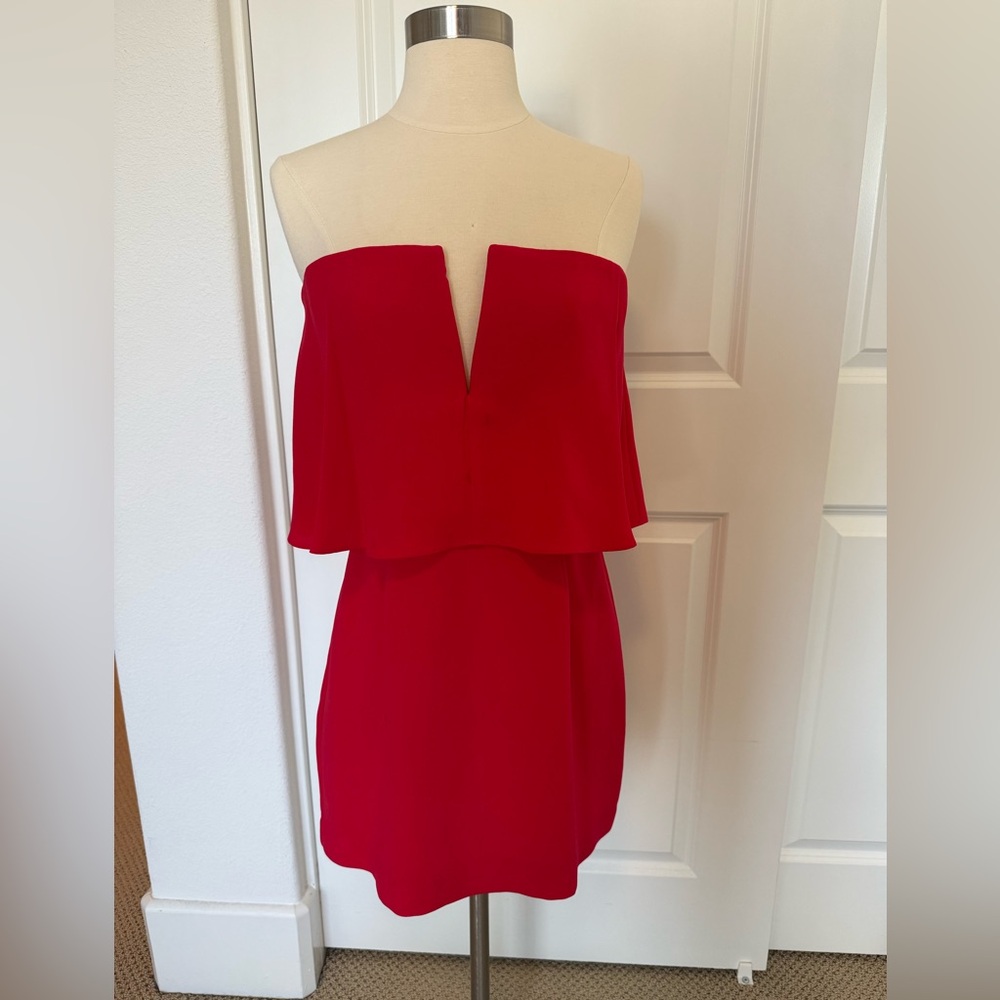 BCBGMaxAZRIA Strapless Red Cocktail Dress with V-Plunge